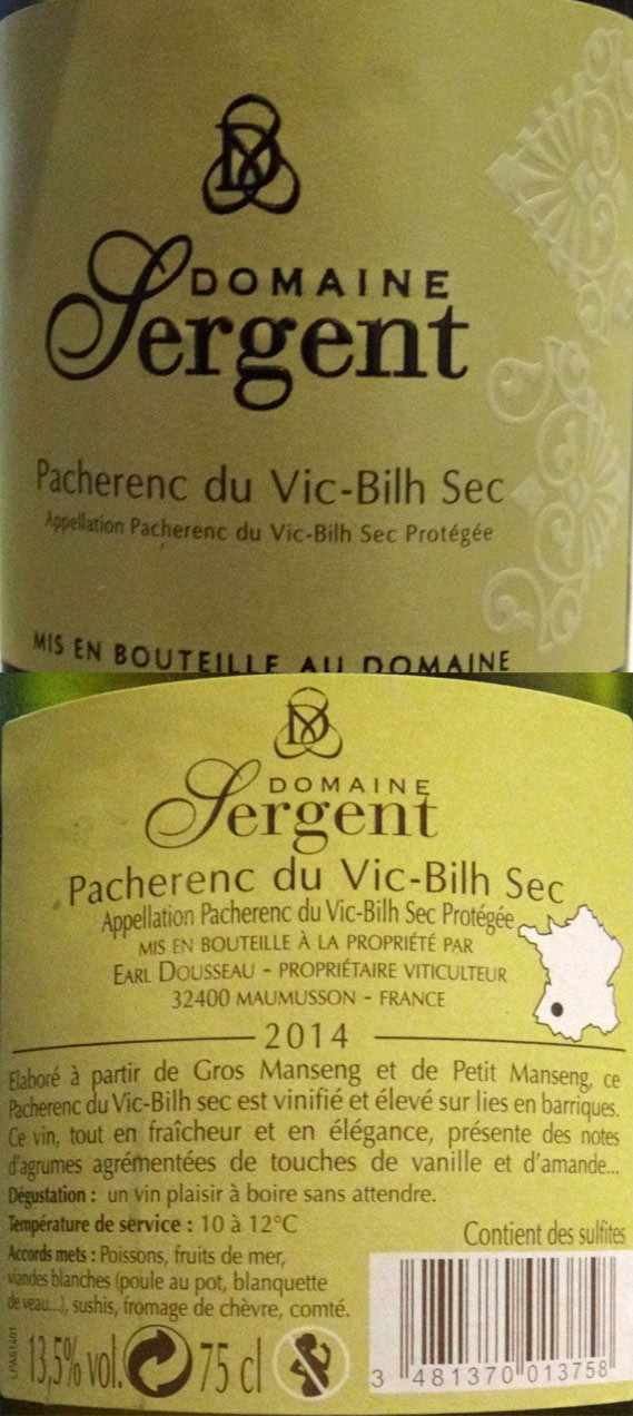 Pacherenc du Vic-Bihl sec 2014 de chez Sergent