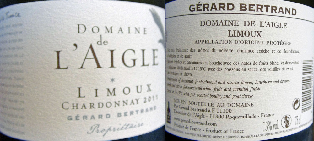 Limoux Chardonnay "Domaine de l’Aigle" 2011  Gérard Bertrand