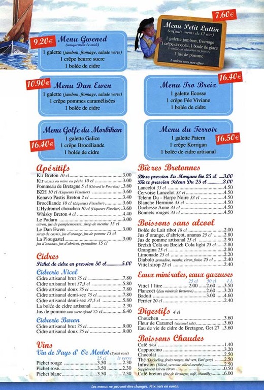Boissons et menus