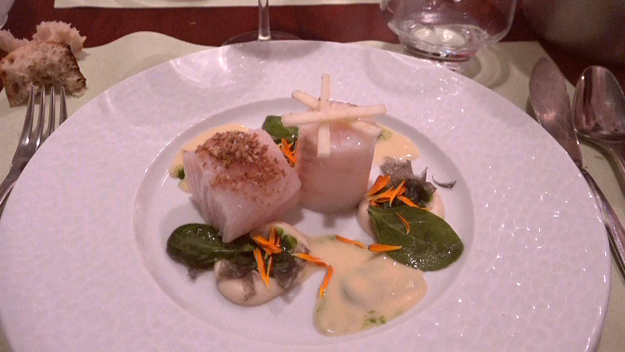 Dos de merlan, mousseline de céleri, coulis de persil pla