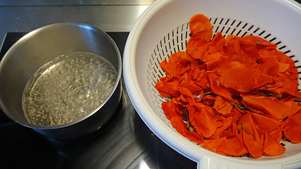 Première infusion avec 30 g de fleurs de coquelicot