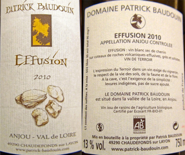 Anjou chenin "Effusion" 2010 de Patrick Baudouin