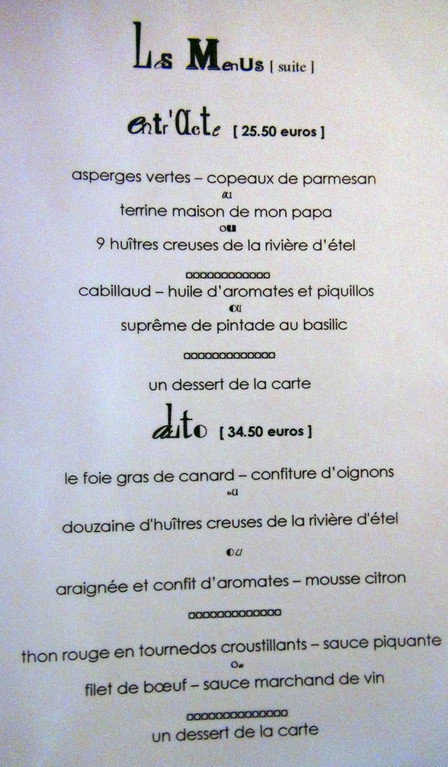 Menus à 25 € 50 et 34 € 50