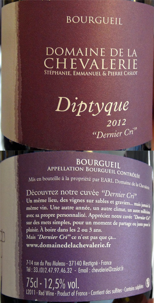 Bourgueil 2012 "Dyptique" de Pierre Caslot
