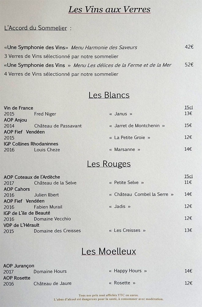 Vins au verre