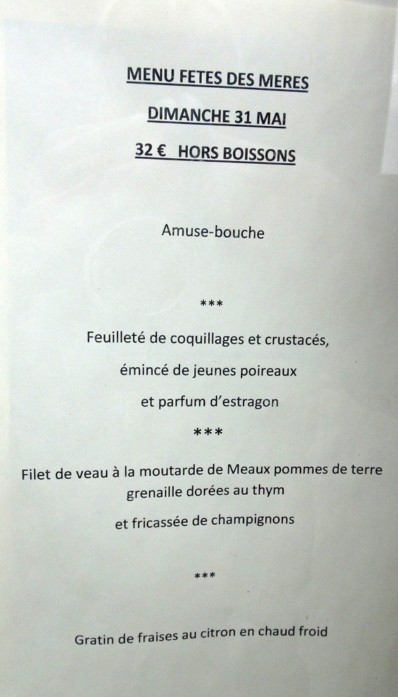 Menu "Fêtes des mères"