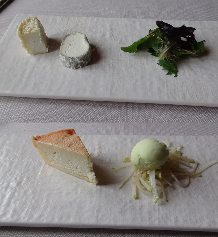 Chèvre bûche, chèvre frais de la ferme des Bruyères - Maroilles, pomme fruit, sorbet