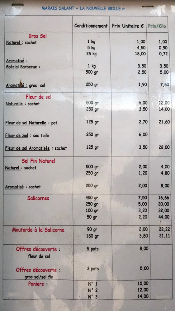 Tarif de vente