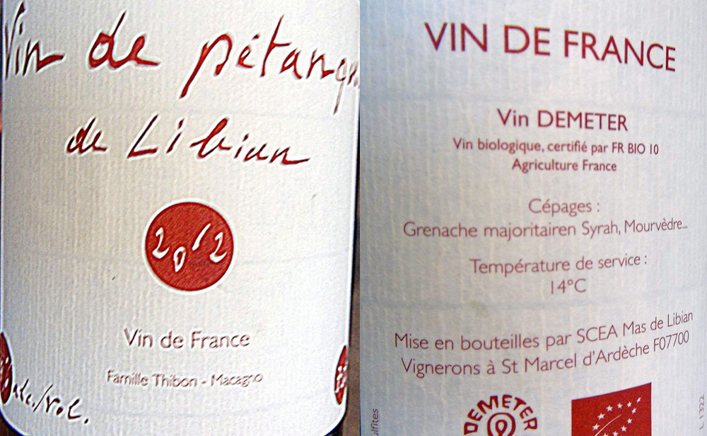 Vin de Pétanque de Libian 2012 "Vin de France"