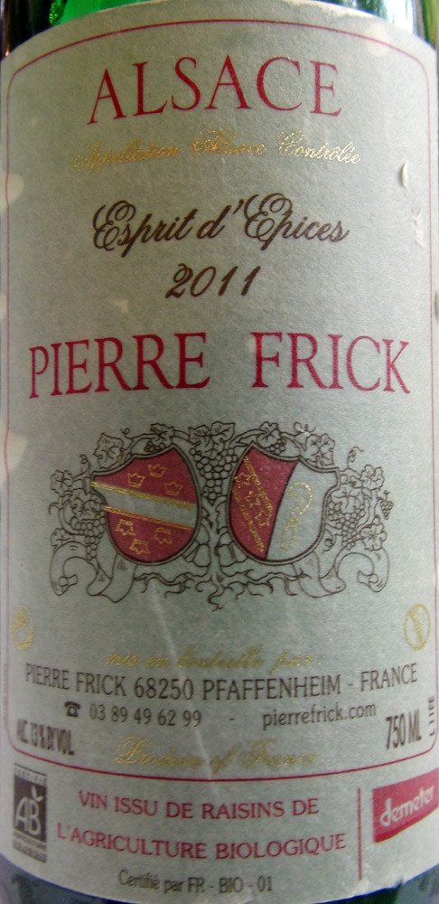  Alsace 2011 "Esprit d'épices" Pierre Frick (Cuvée d’assemblage à base de Sylvaner et de Pinot Gris, avec une petite touche de Riesling)