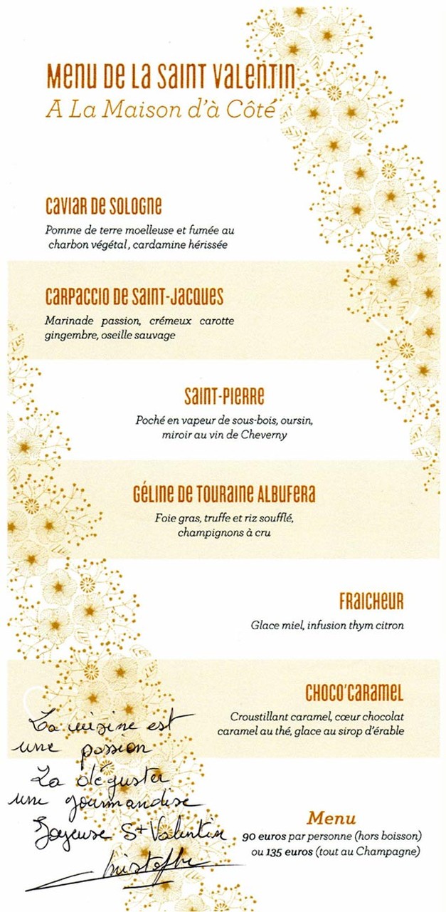 Le déroulé du menu Saint-Valentin