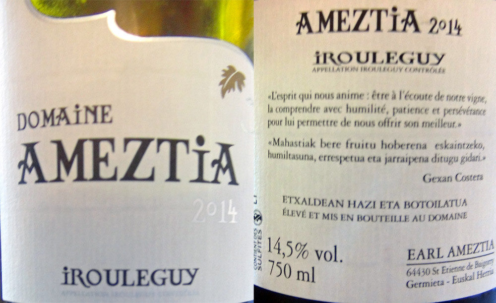 Irouléguy blanc 2014 EARL Ametzia