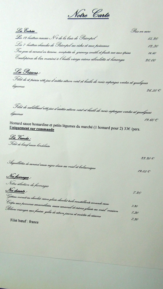 Plats à la carte