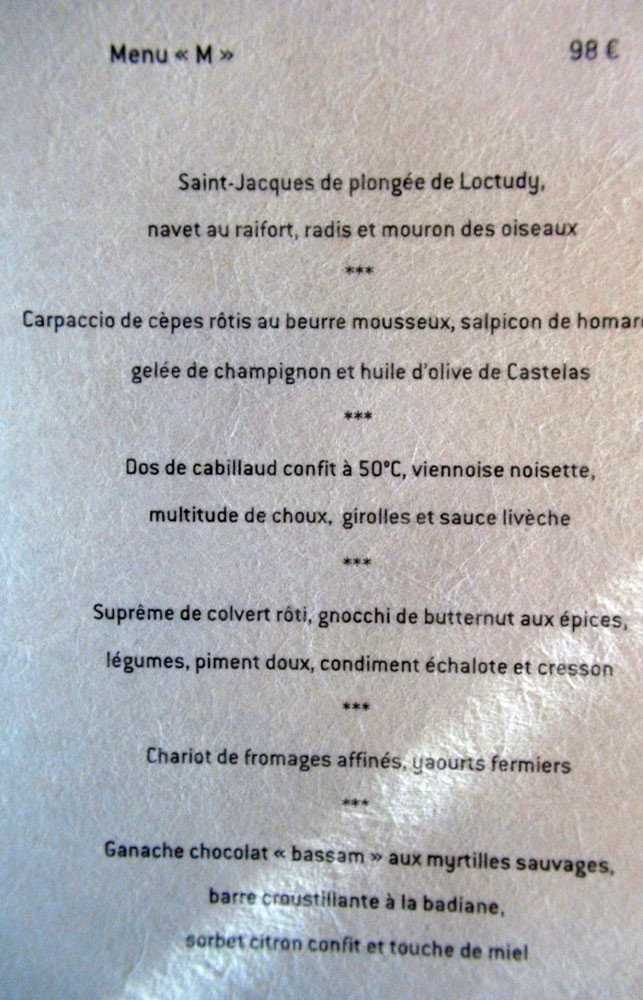 Menu M à 98 € 00