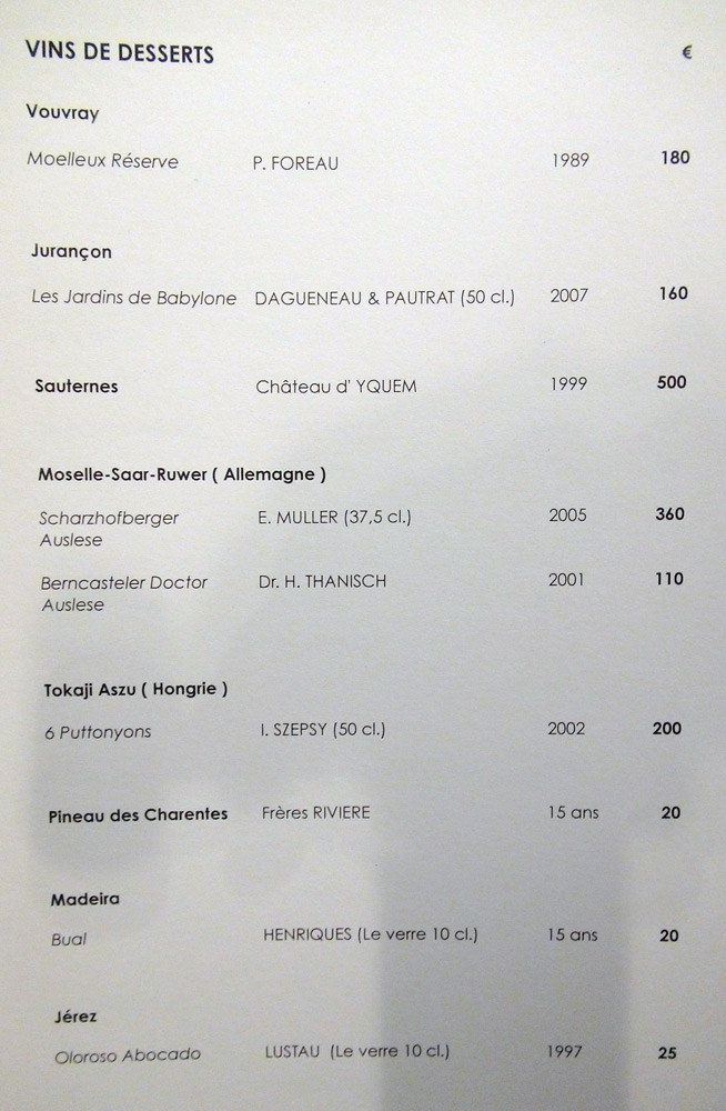 Vins de desserts (Vouvray, Jurançon, Sauternes, Moselle-Sar-Ruwer, Tokaji Aszu, Pineau des Charentes, Madeira et Jérez