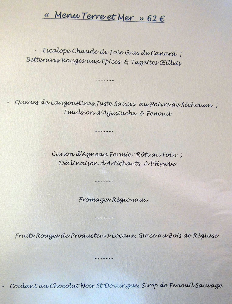 Menu "Terre & Mer" à 62 € 00