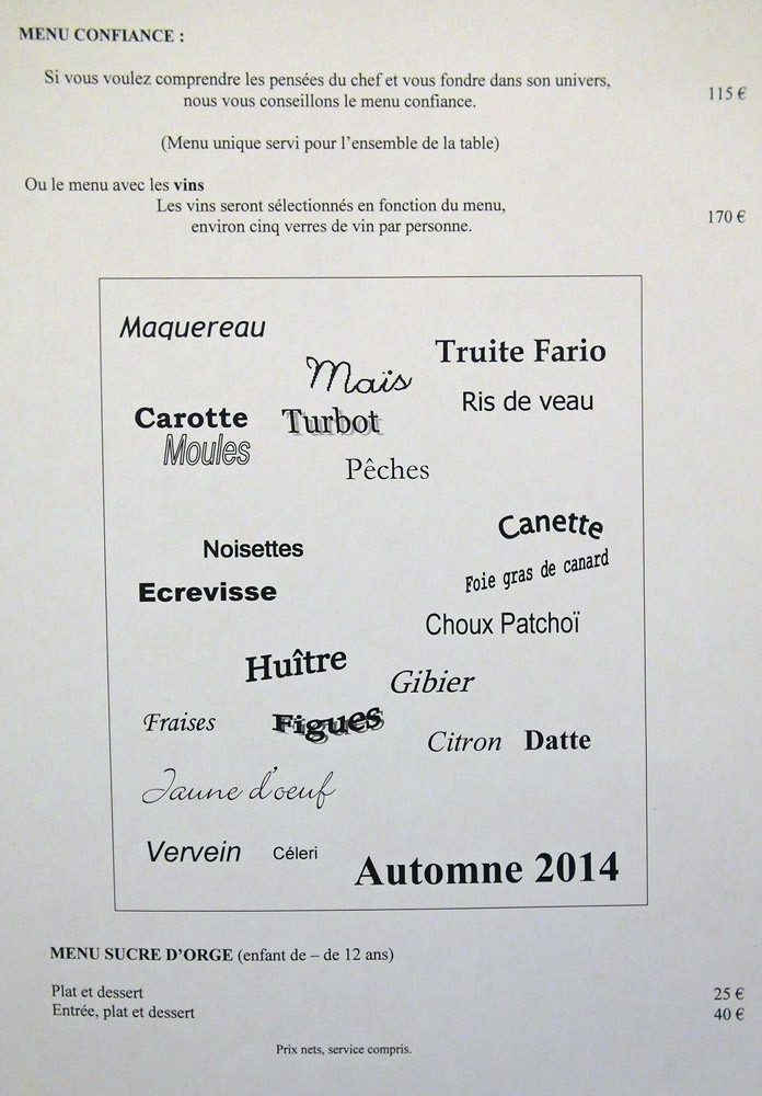 Menus : "Confiance" & "Sucre d'orge"