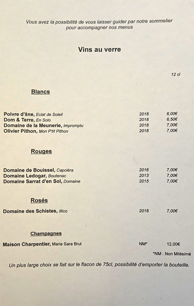 Vins au verre