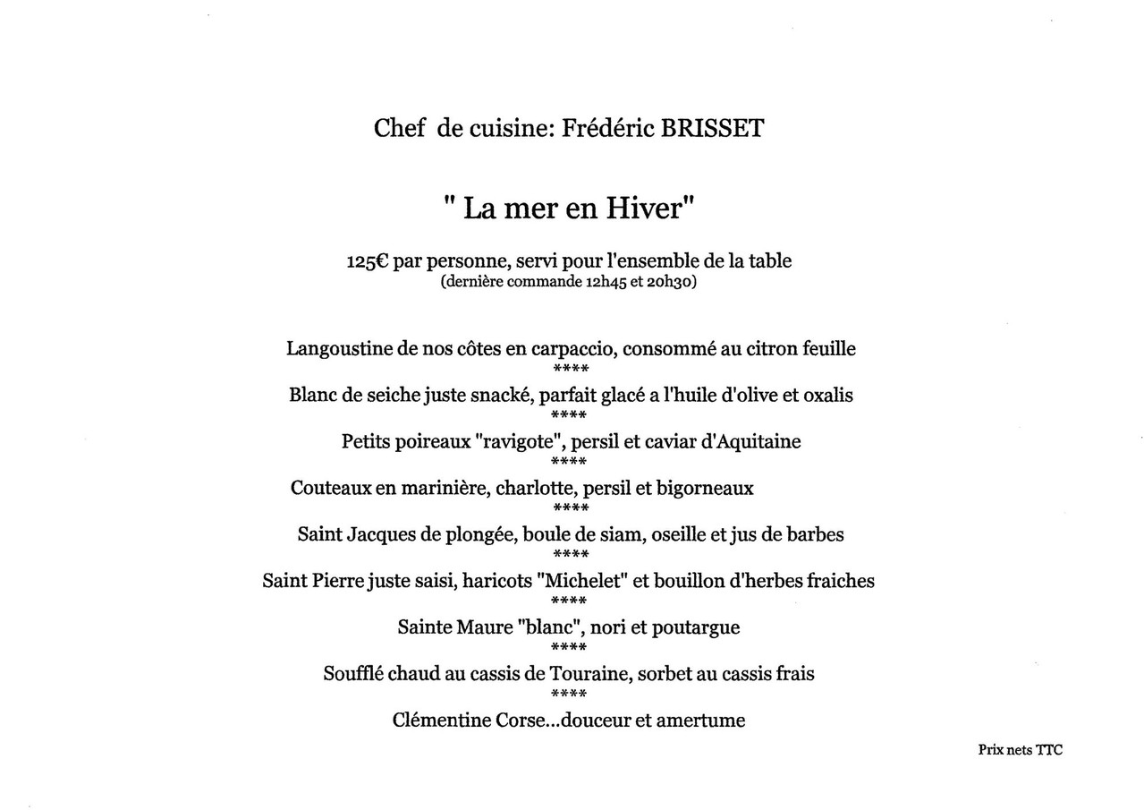 Menu "La Mer en Hiver"