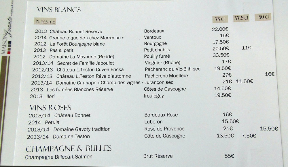 Vins blancs,  rosés et Champagne