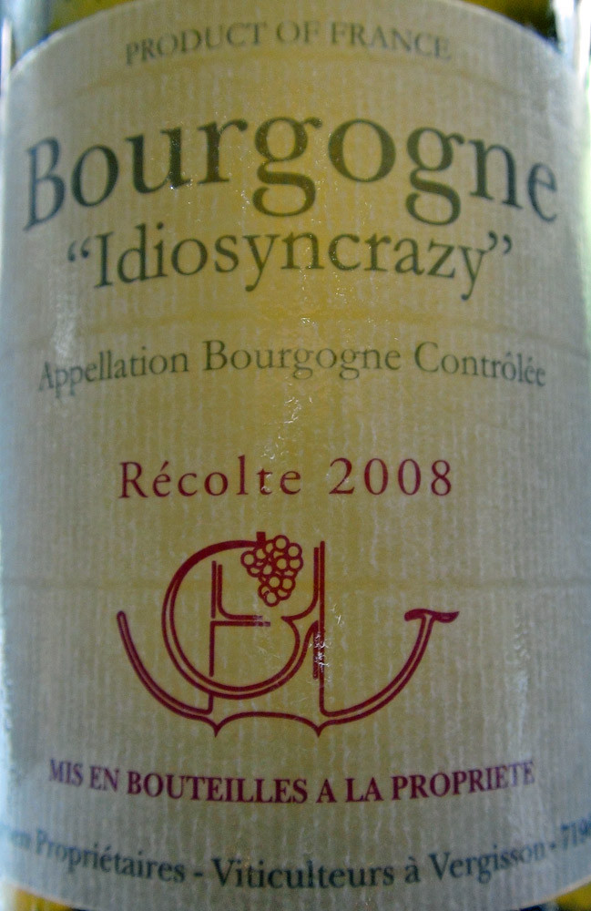 Bourgogne blanc 2008 "Idiosancrazy" de Maine et Jean-Marie Guffens-Heynen