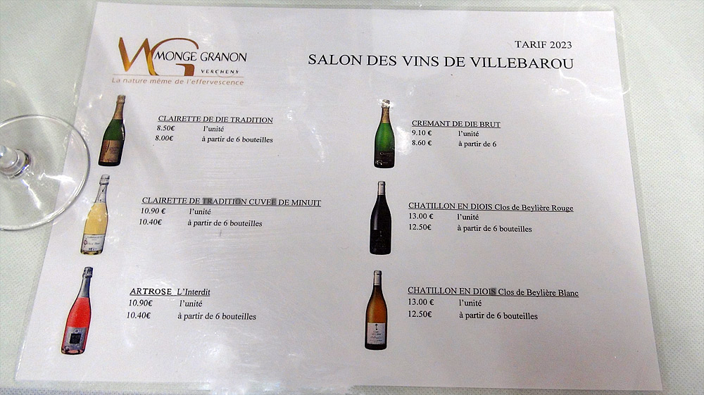 Tarif des vins du Domaine Monge Granon