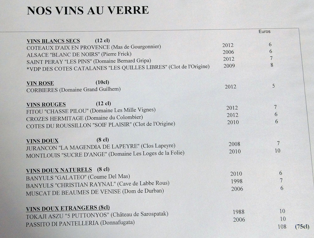 Vins au verre