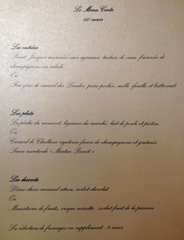 Menu carte à 40 € 00