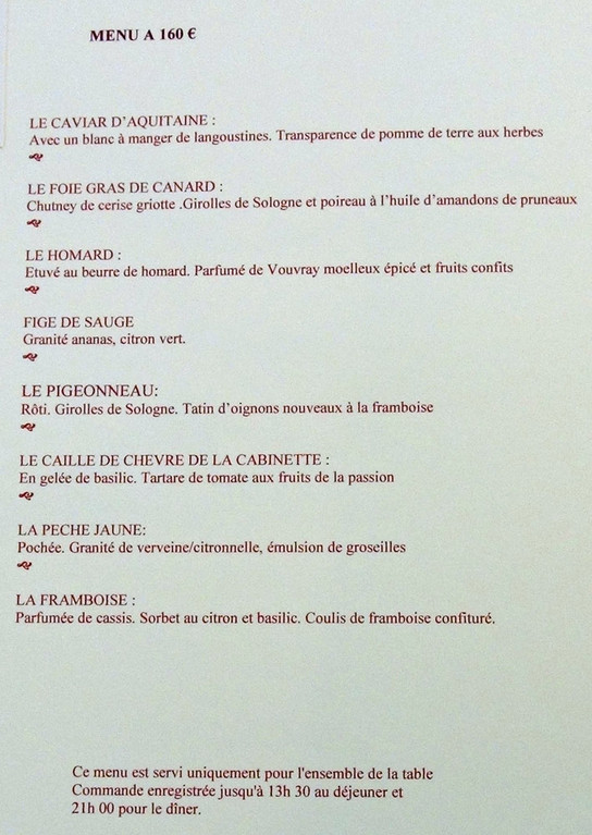 Menu dégustation à 160 € 00