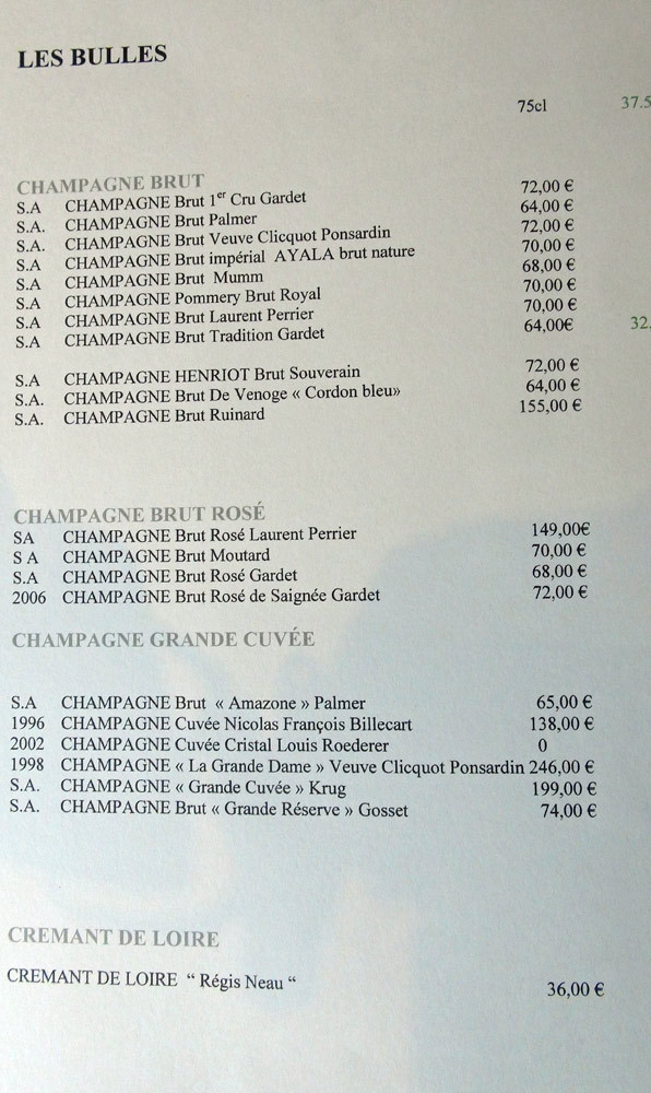 Carte des vins