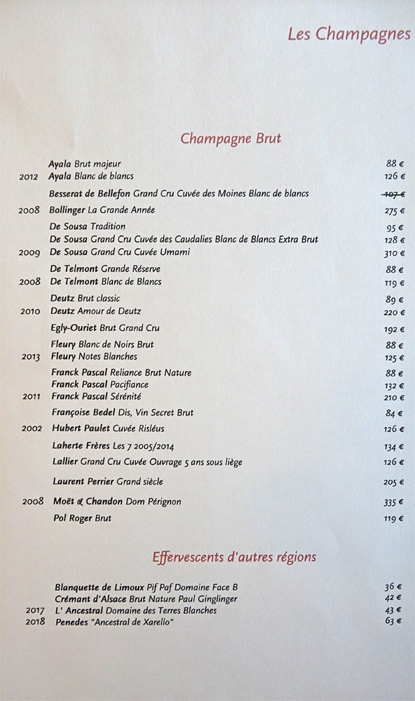 Champagnes brut et autres vins effervescents