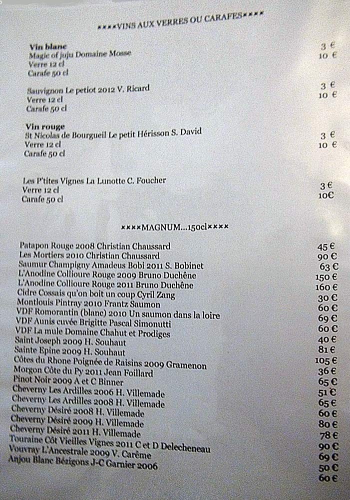 Vins au verre, en carafe et en magnums