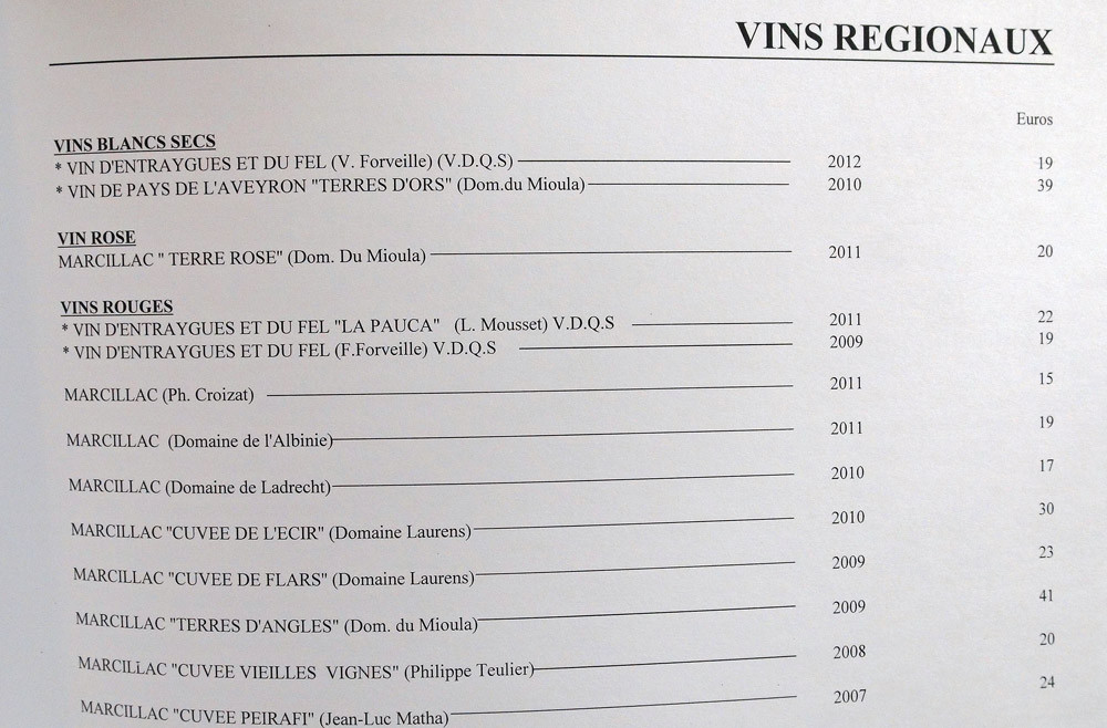 Vins régionaux (7 sont à 20 € et moins)