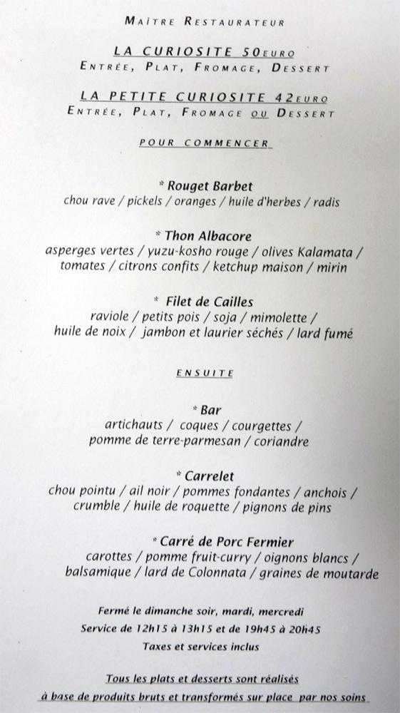 Les menus La Curiosité et La Petite Curiosité