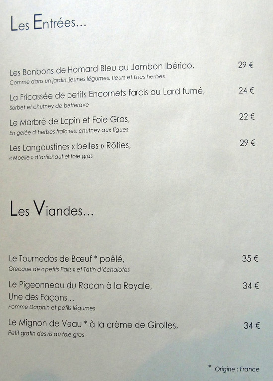 Carte (entrées & viandes)