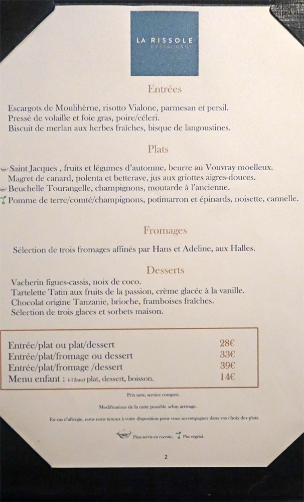 Le menu en 4 déclinaisons