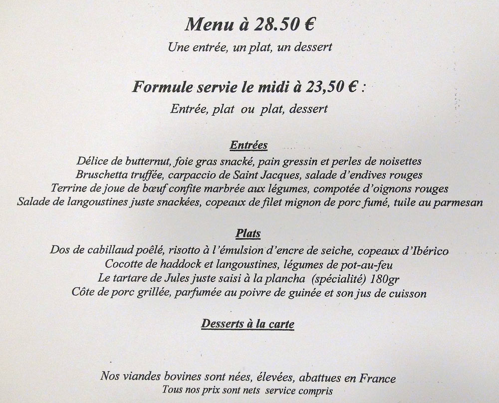 Menu à 28 € 50