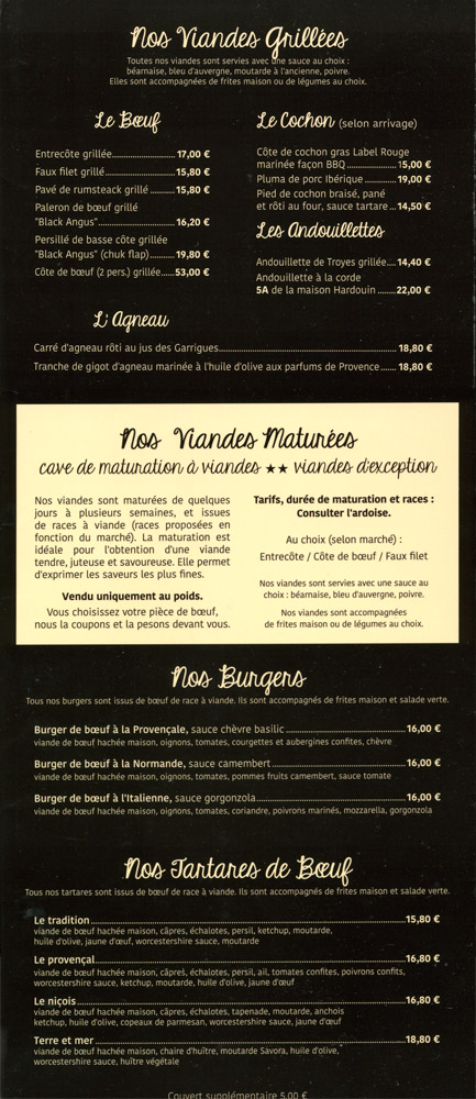 La carte : Viandes