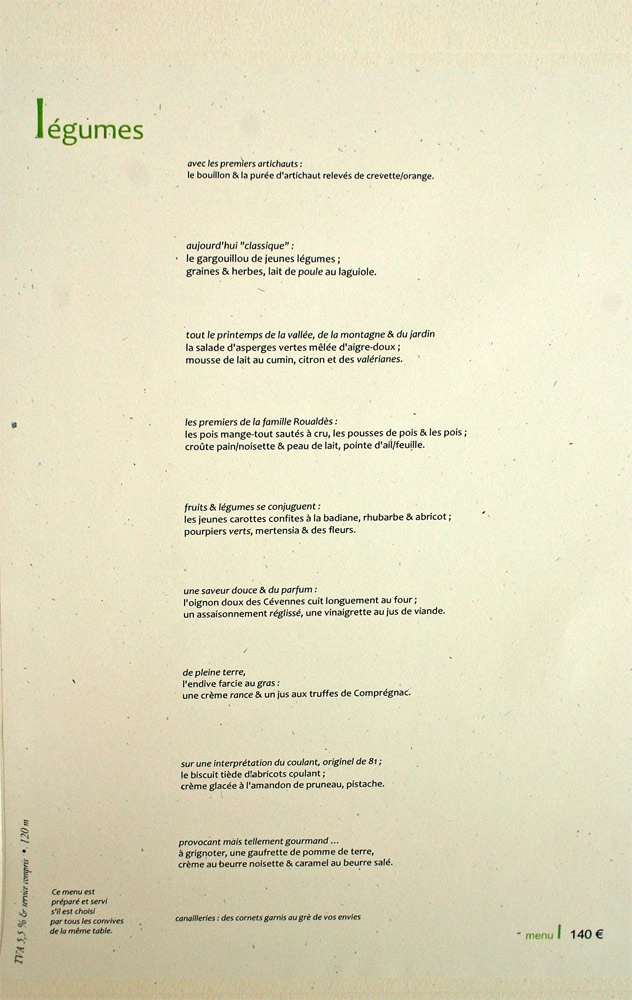 Le menu "Légumes"