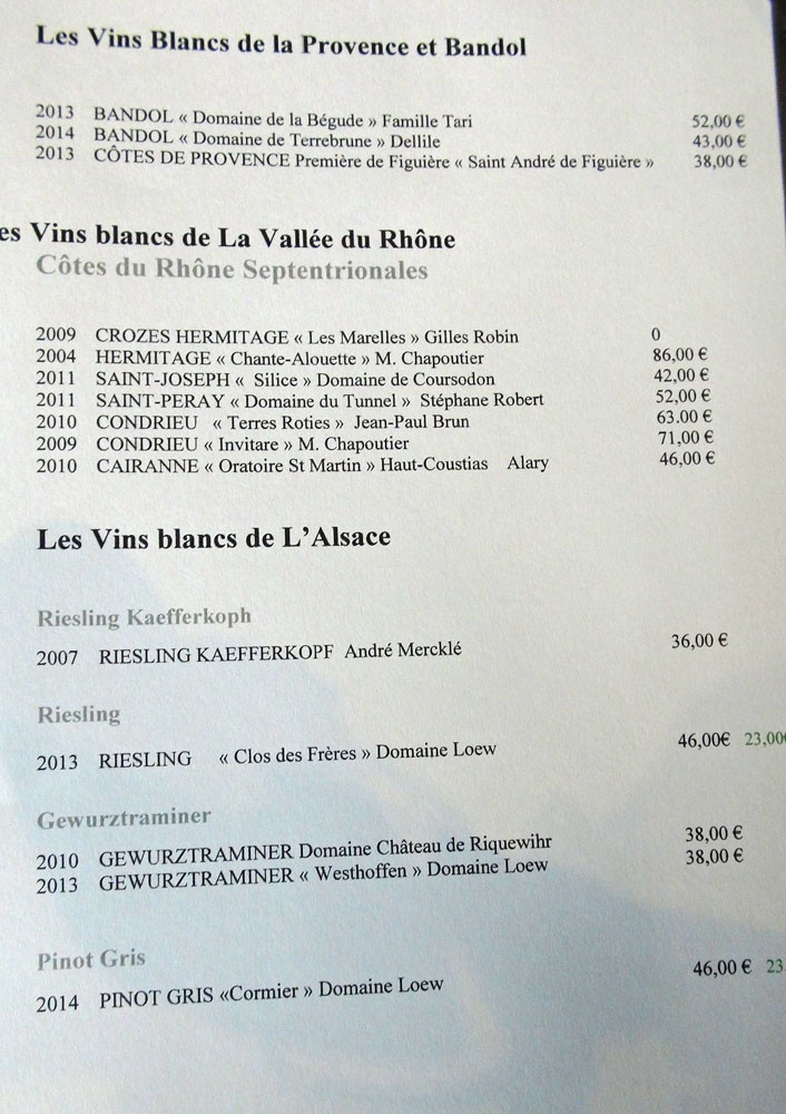 Carte des vins