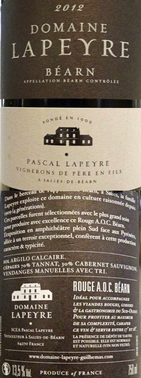 Béarn rouge 2014 du domaine Lapeyre