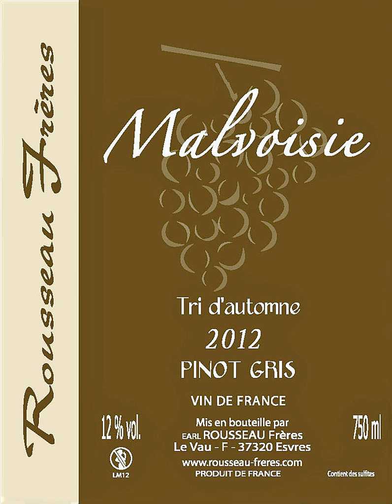 Étiquette Malvoisie 2012 - Source : site des frères Rousseau