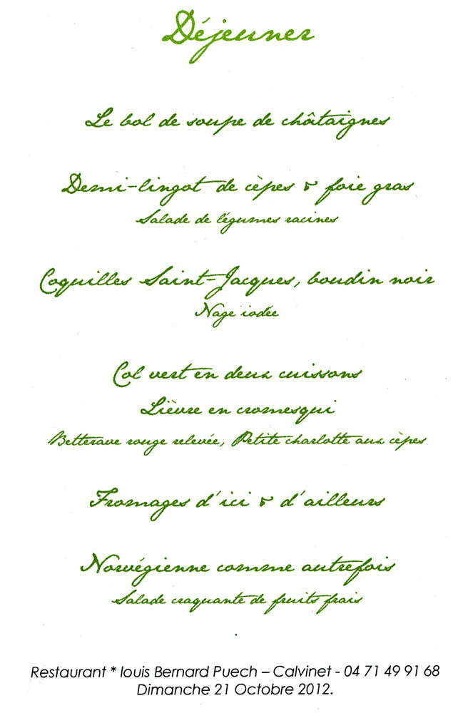 Menu de notre déjeuner