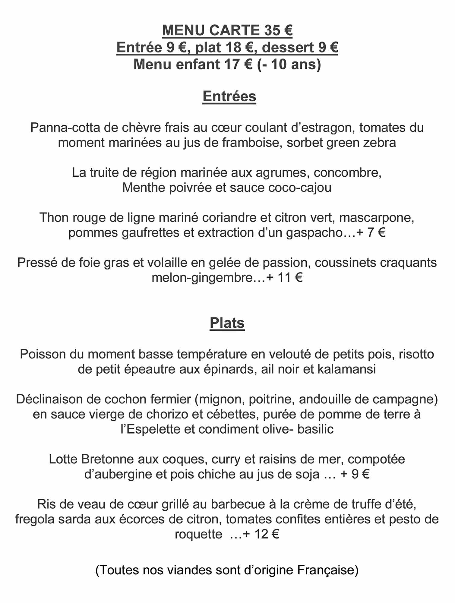 Menu-carte à 35 € 00
