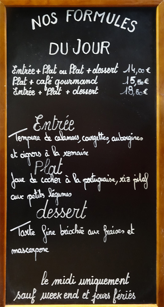 L'ardoise du jour