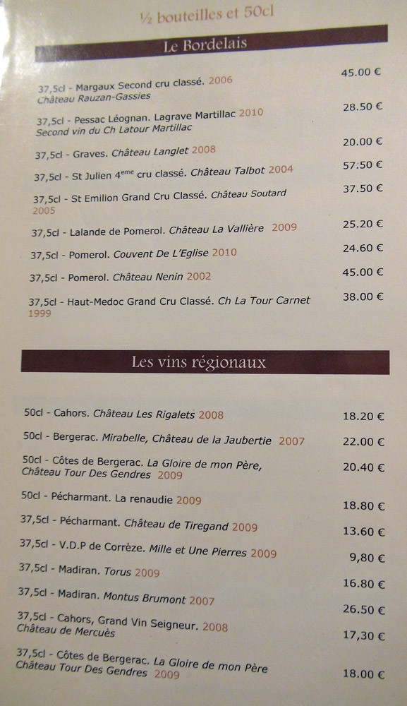 Carte des vins : demi bouteilles & 50 cl, suite & fin