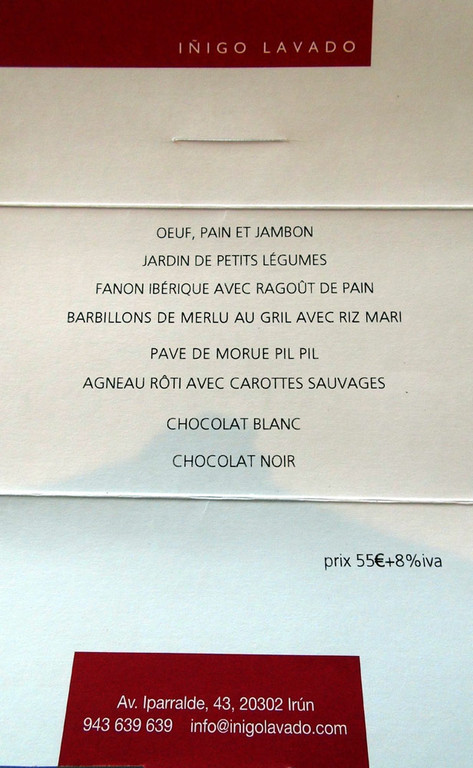Menu dégustation