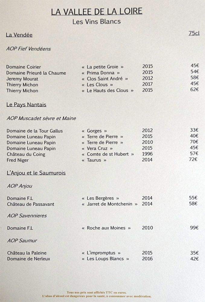Vins blancs de la Vallée de la Loire