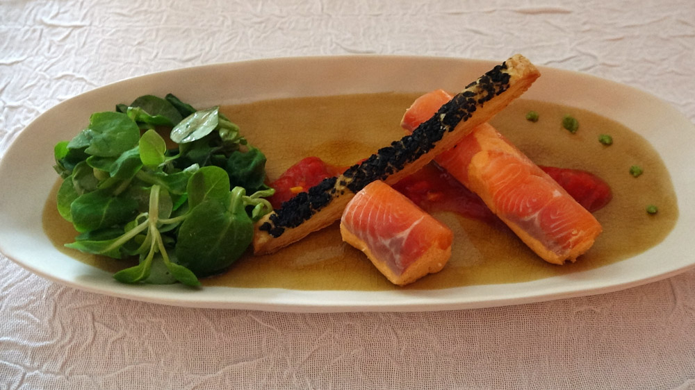 Cannelloni saumon frais et fumé, sacristain aux Olives
