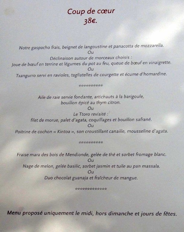 Menu "Coup de coeur"